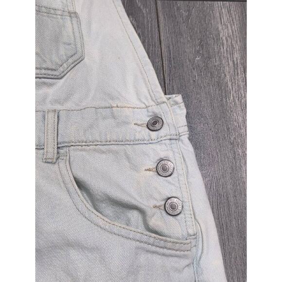 FREE PEOPLE Y2K Baggy Preppy Ziggy Denim Overalls Ivory Medium A004382 - Picture 12 of 15